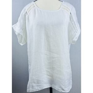 Bellambria Sz M White Linen Cotton Lace Slv Details Lagen Look Tunic Top Blouse